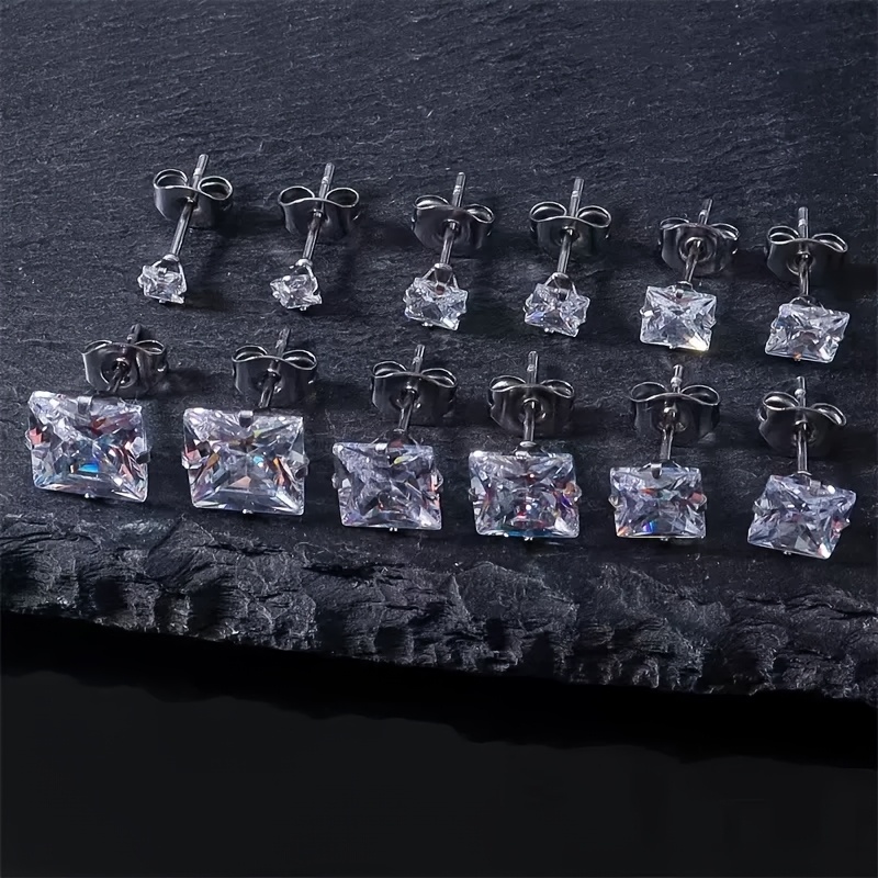 2pcs Stainless Steel Square Synthetic Zircon Stud Earrings